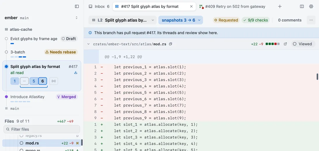 The open layer’s row in the stack card with its check out button at the end of the read line