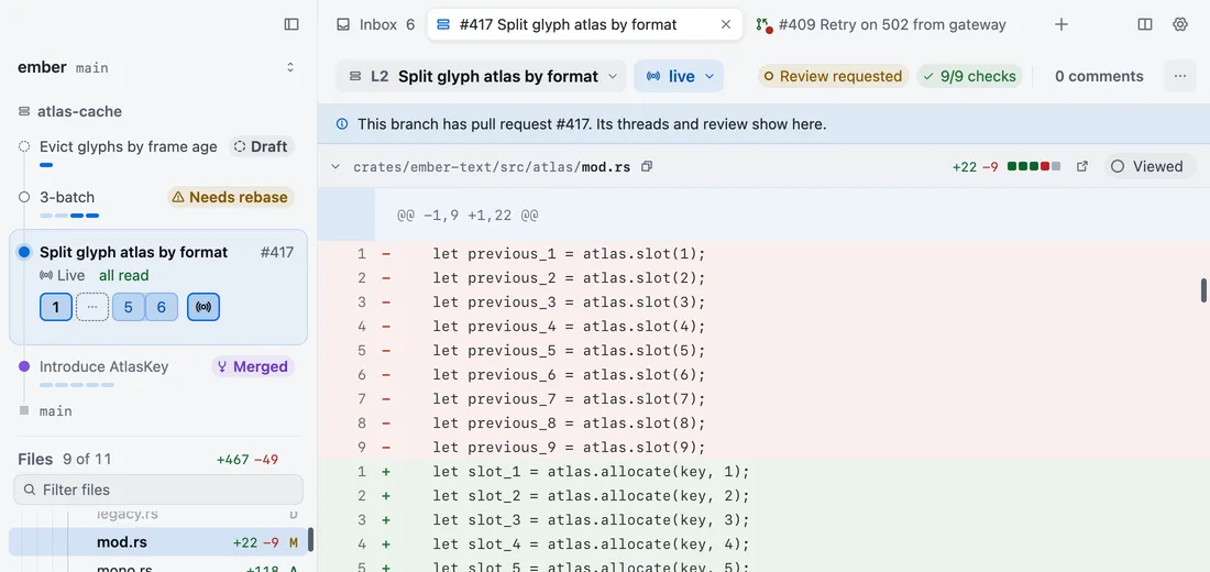The stack card above the file list, with the open layer raised and its snapshot tiles under its title